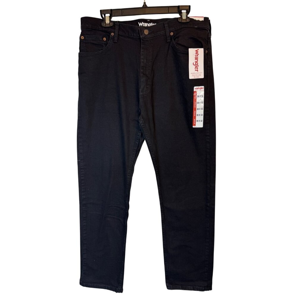 NWT Wrangler Mens 38X32 Black Regular Fit Jeans Cotton Denim